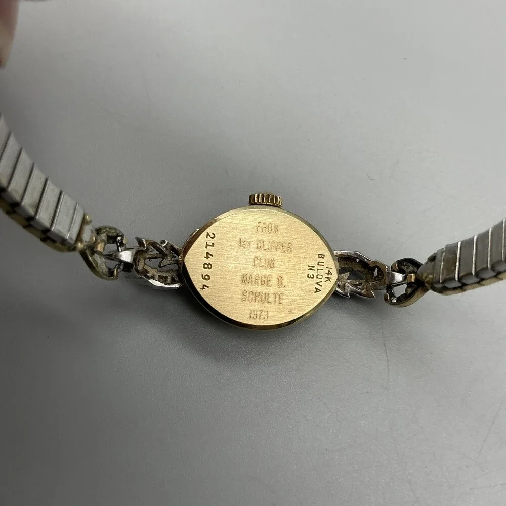 Vintage Bulova La Petite OV 23 Watch Womens 13mm 14K Gold Diamond Manual Wind